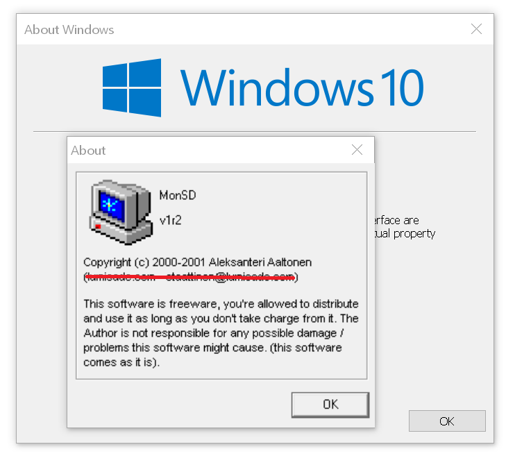 MonSD V1R2 from 2001 running in Windows 10